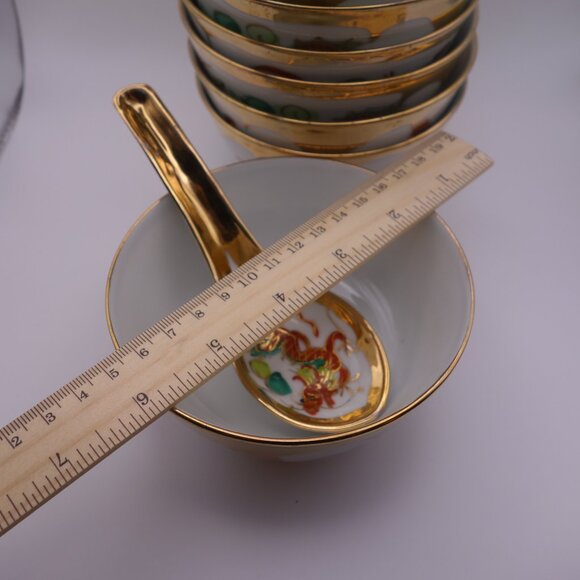 Set of Seven(7) Dragon Gold Color Soup Bowls & Spoons Made in Hong Kong - Picture 16 of 16